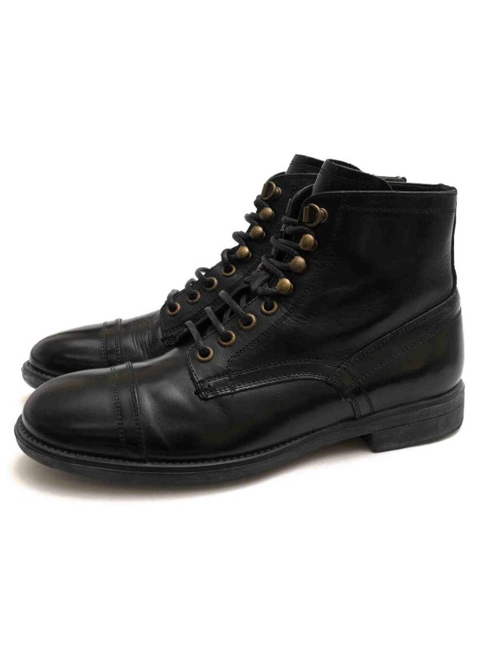 Dolce & Gabbana Lace-up Boots Shoes Leather Black Tronchetto Shiny Cap Toe